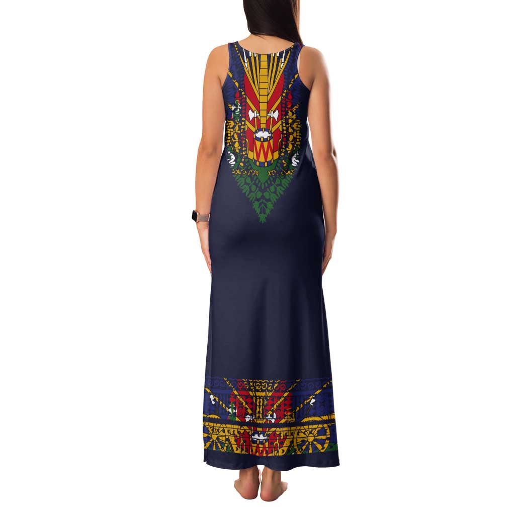 Haiti Flag Traditional Dashiki Tank Maxi Dress Black Color