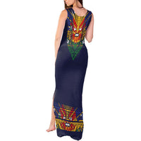 Haiti Flag Traditional Dashiki Tank Maxi Dress Black Color