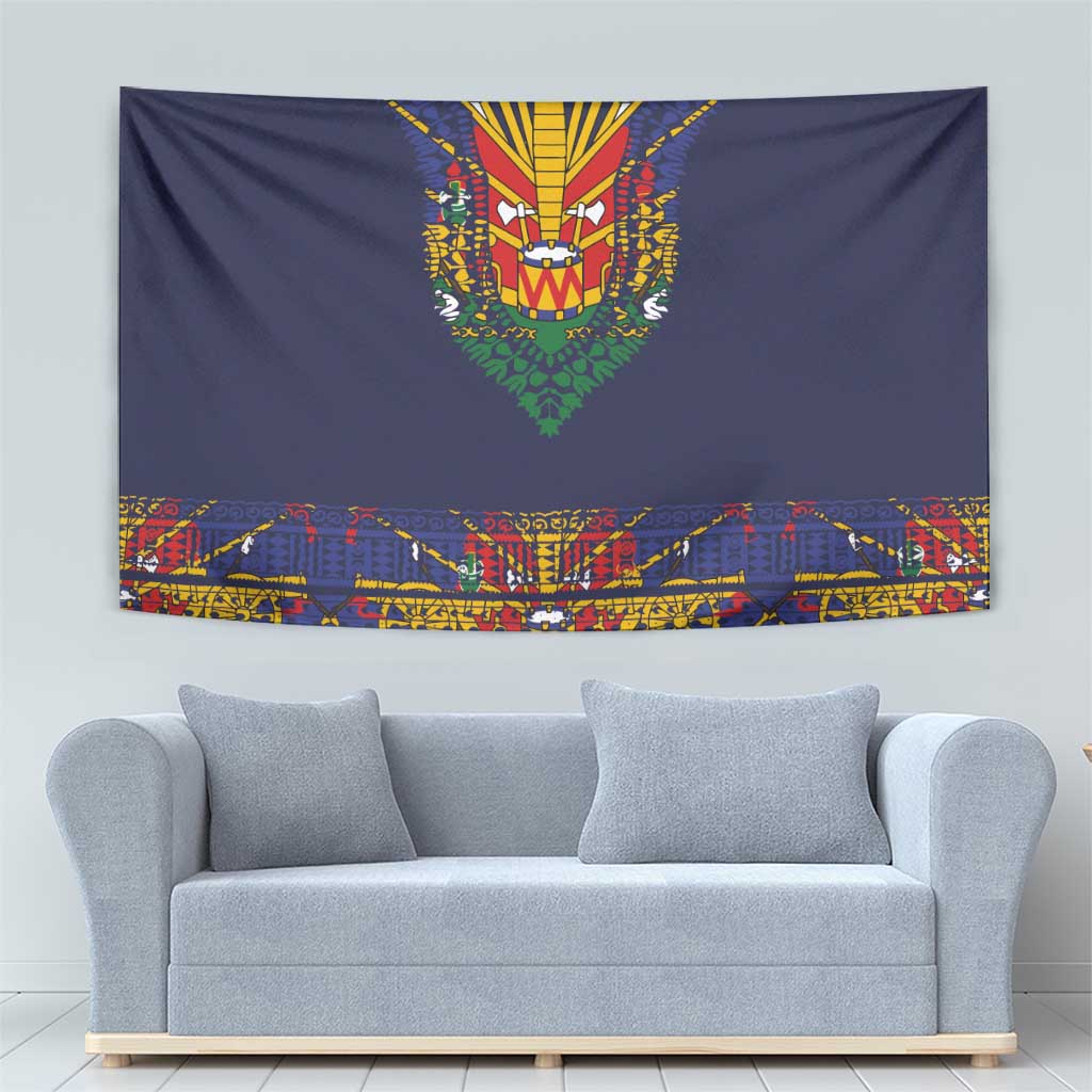 Haiti Flag Traditional Dashiki Tapestry Black Color