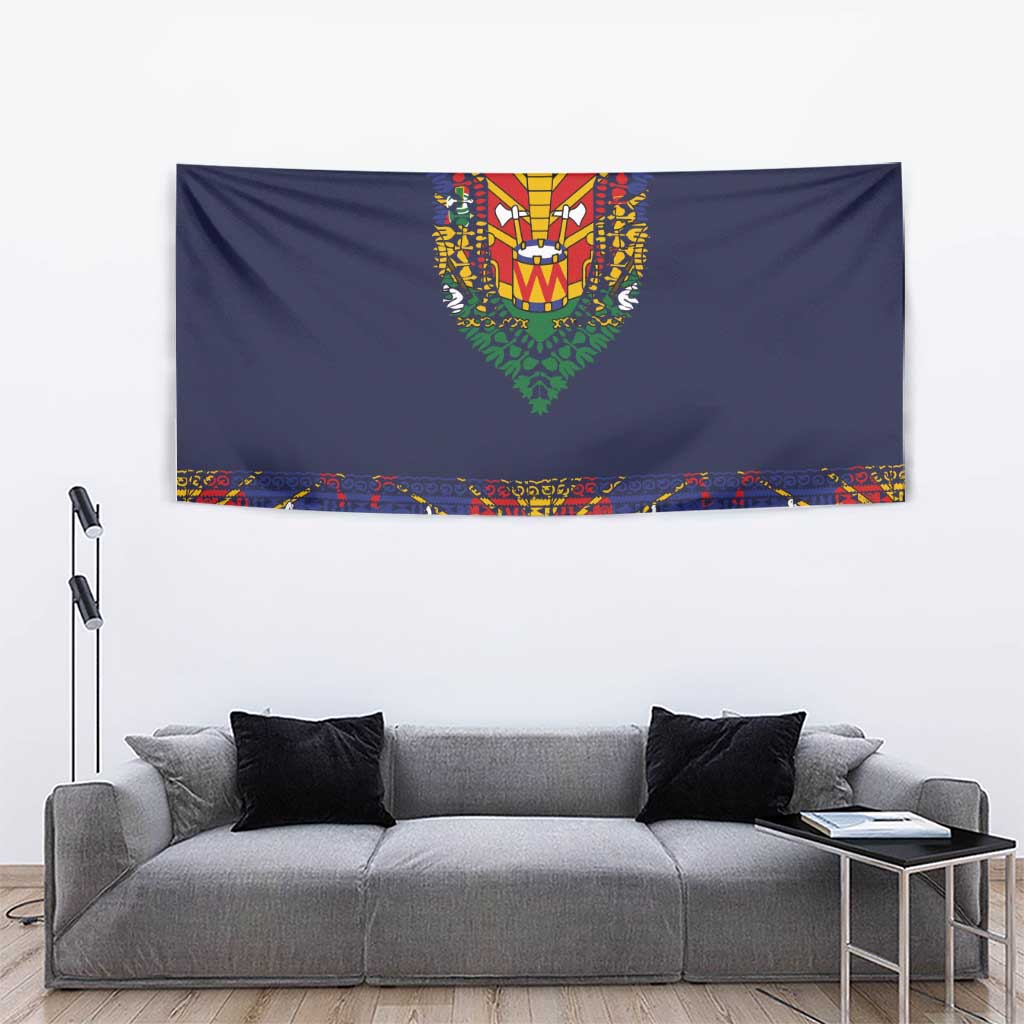 Haiti Flag Traditional Dashiki Tapestry Black Color
