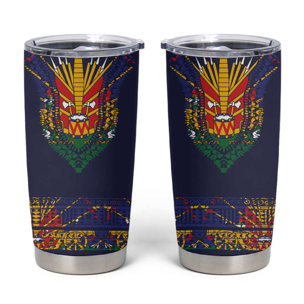 Haiti Flag Traditional Dashiki Tumbler Cup Black Color