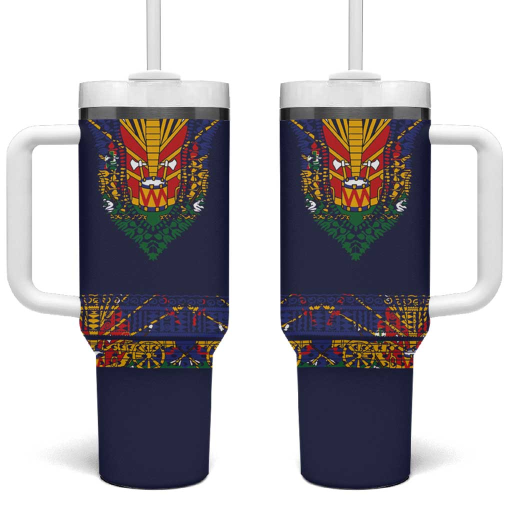 Haiti Flag Traditional Dashiki Tumbler With Handle Black Color