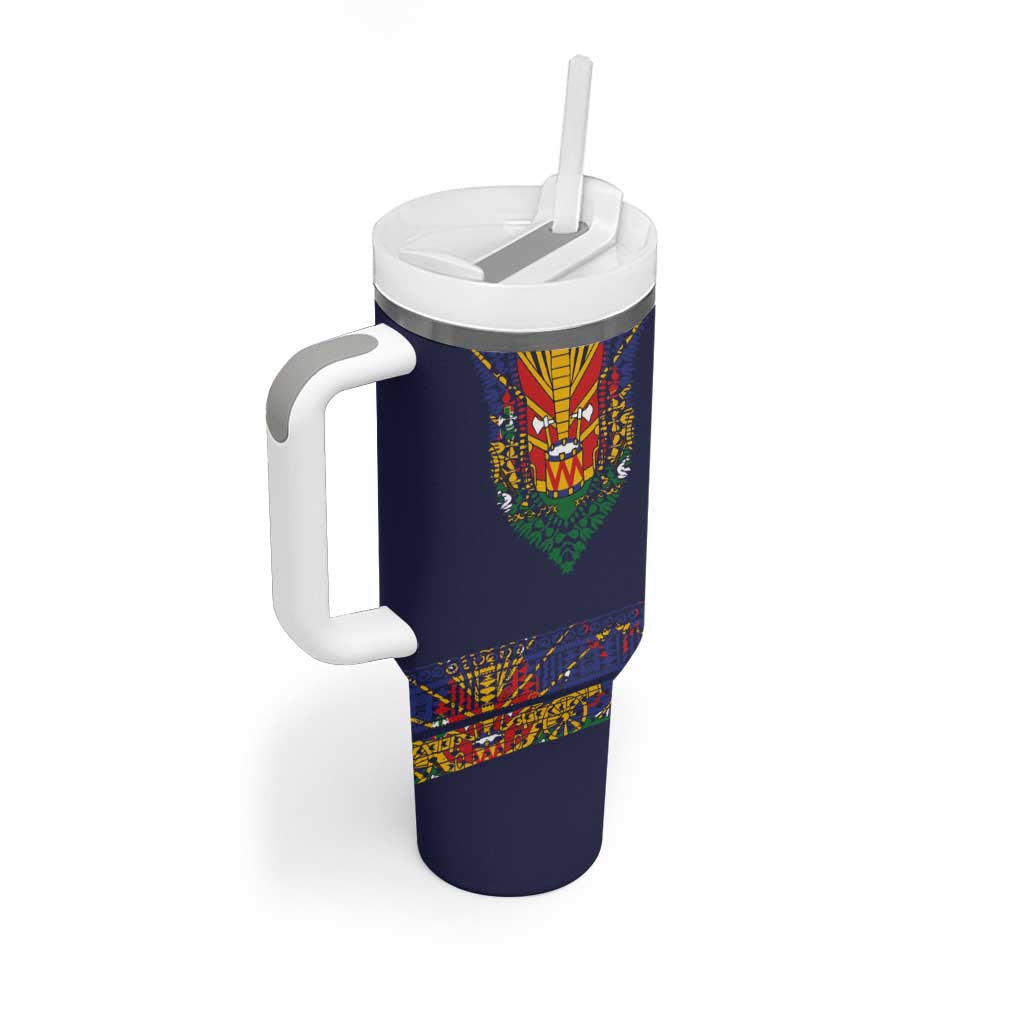 Haiti Flag Traditional Dashiki Tumbler With Handle Black Color
