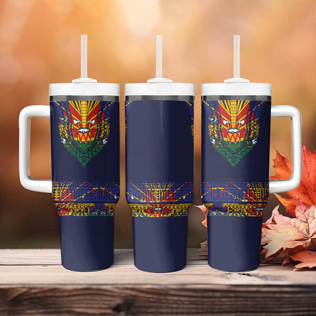 Haiti Flag Traditional Dashiki Tumbler With Handle Black Color