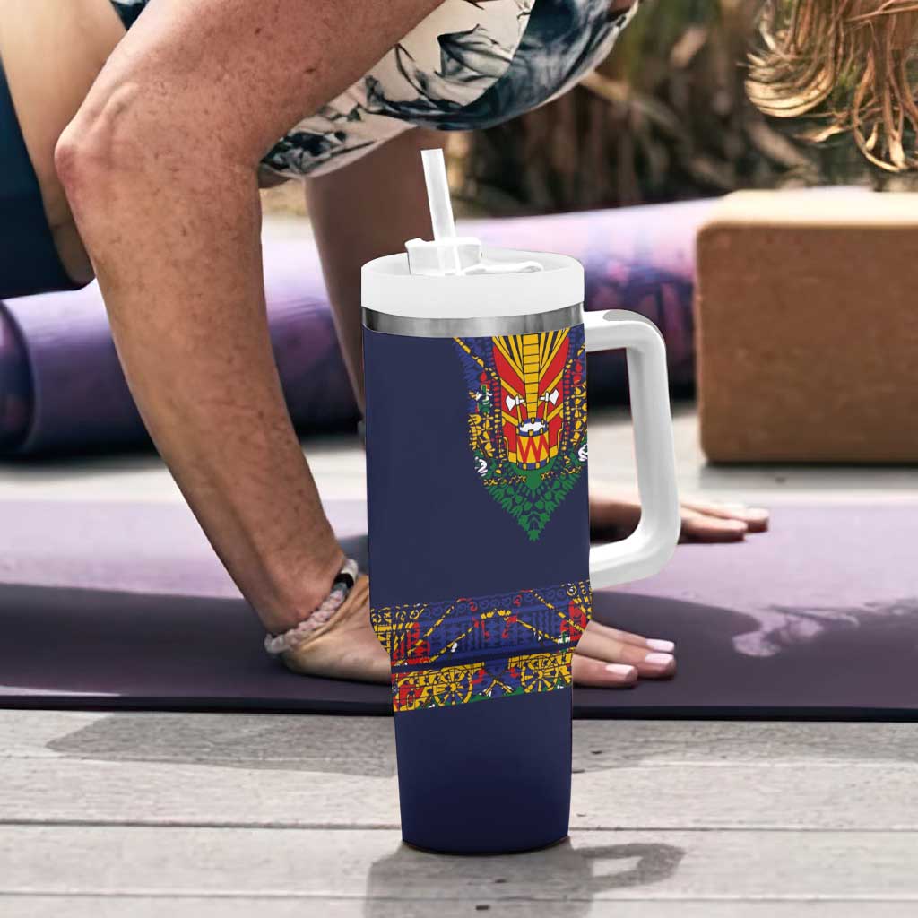 Haiti Flag Traditional Dashiki Tumbler With Handle Black Color