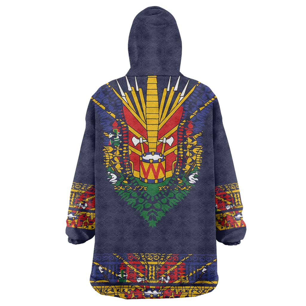 Haiti Flag Traditional Dashiki Wearable Blanket Hoodie Black Color