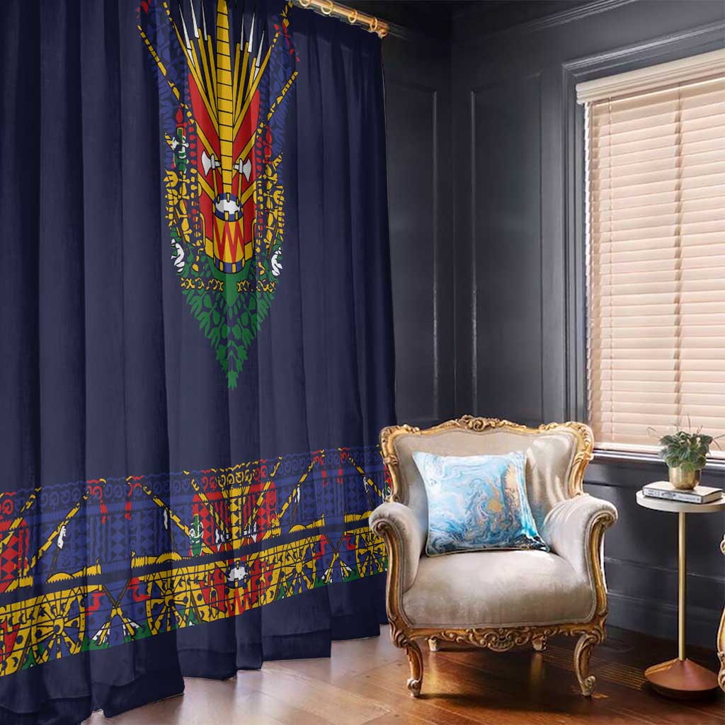 Haiti Flag Traditional Dashiki Window Curtain Black Color
