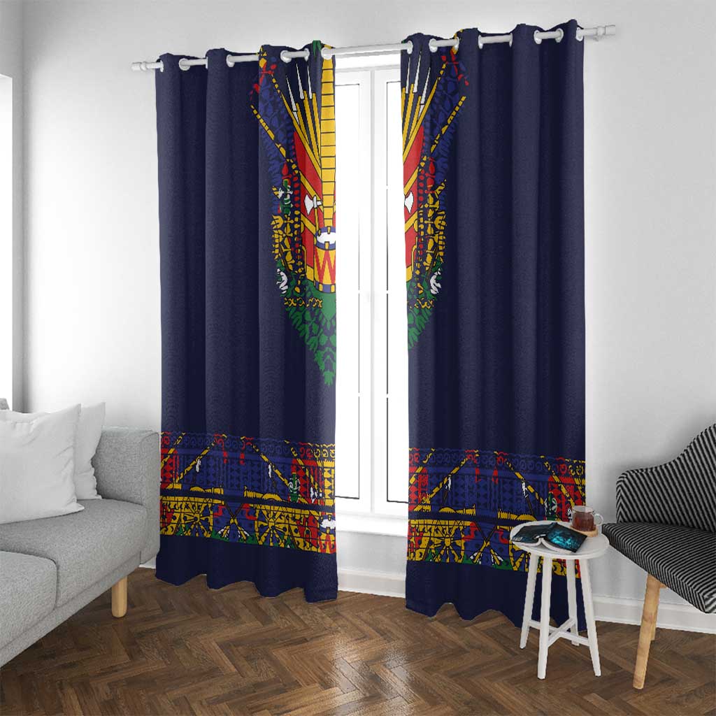 Haiti Flag Traditional Dashiki Window Curtain Black Color