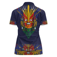 Haiti Flag Traditional Dashiki Women Polo Shirt Black Color