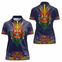 Haiti Flag Traditional Dashiki Women Polo Shirt Black Color
