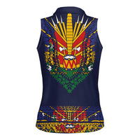 Haiti Flag Traditional Dashiki Women Sleeveless Polo Shirt Black Color