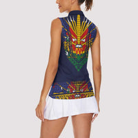 Haiti Flag Traditional Dashiki Women Sleeveless Polo Shirt Black Color