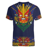 Haiti Flag Traditional Dashiki Women V-Neck T-Shirt Black Color