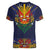 Haiti Flag Traditional Dashiki Women V-Neck T-Shirt Black Color
