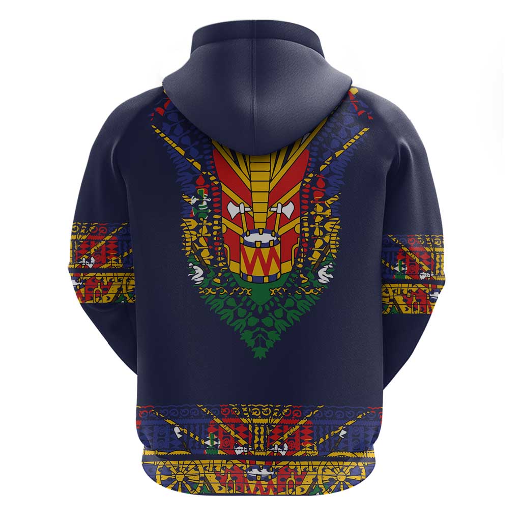 Haiti Flag Traditional Dashiki Zip Hoodie Black Color