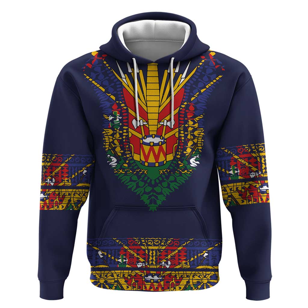Haiti Flag Traditional Dashiki Zip Hoodie Black Color