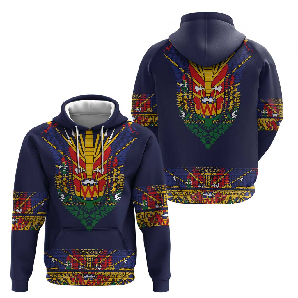 Haiti Flag Traditional Dashiki Zip Hoodie Black Color