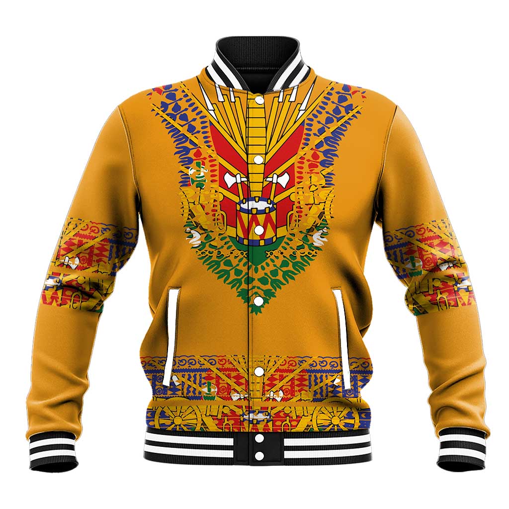 Haiti Flag Traditional Dashiki Baseball Jacket Yellow Color