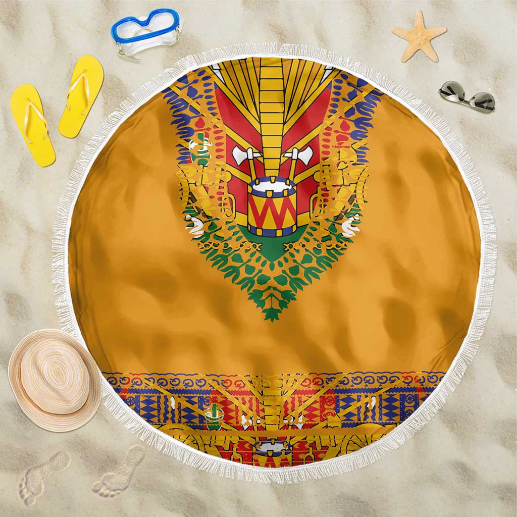 Haiti Flag Traditional Dashiki Beach Blanket Yellow Color