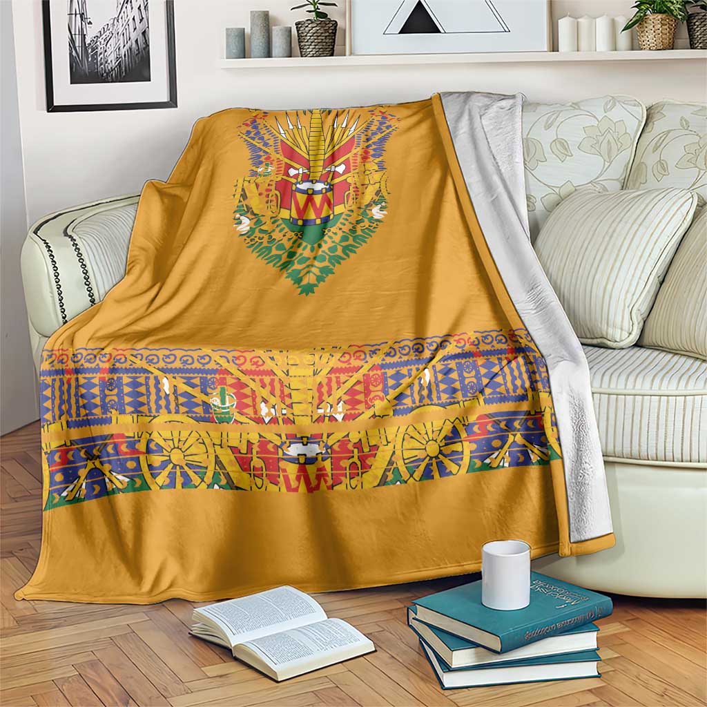 Haiti Flag Traditional Dashiki Blanket Yellow Color