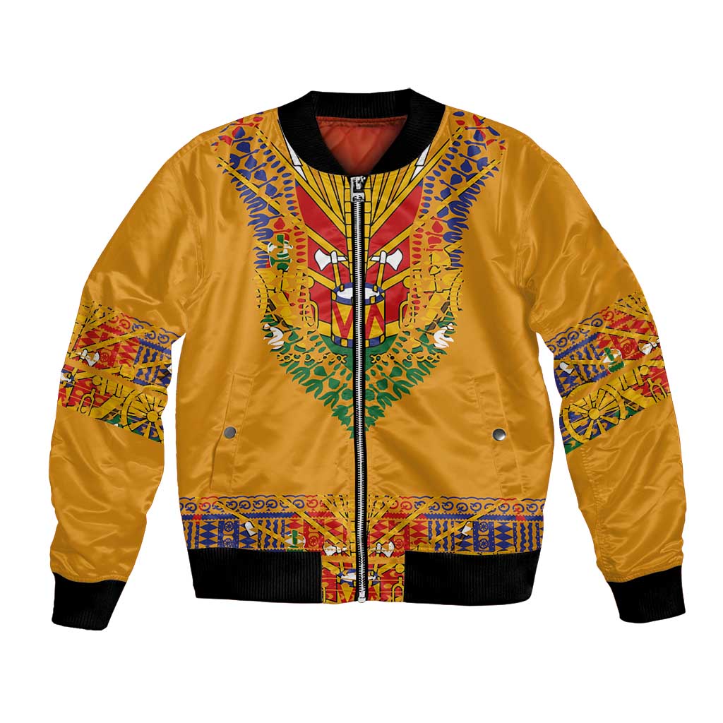 Haiti Flag Traditional Dashiki Bomber Jacket Yellow Color