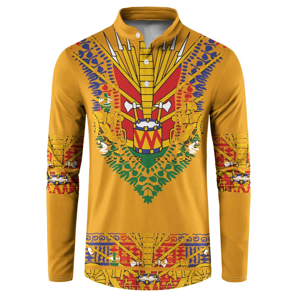 Haiti Flag Traditional Dashiki Button Sweatshirt Yellow Color