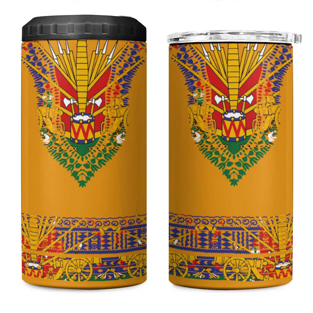 Haiti Flag Traditional Dashiki 4 in 1 Can Cooler Tumbler Yellow Color