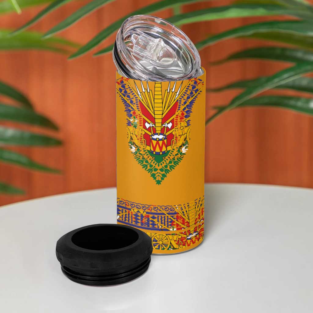 Haiti Flag Traditional Dashiki 4 in 1 Can Cooler Tumbler Yellow Color
