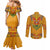 Haiti Flag Traditional Dashiki Couples Matching Mermaid Dress and Long Sleeve Button Shirt Yellow Color