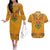 Haiti Flag Traditional Dashiki Couples Matching Off The Shoulder Long Sleeve Dress and Hawaiian Shirt Yellow Color