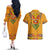 Haiti Flag Traditional Dashiki Couples Matching Off The Shoulder Long Sleeve Dress and Hawaiian Shirt Yellow Color