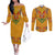 Haiti Flag Traditional Dashiki Couples Matching Off The Shoulder Long Sleeve Dress and Long Sleeve Button Shirt Yellow Color