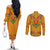 Haiti Flag Traditional Dashiki Couples Matching Off The Shoulder Long Sleeve Dress and Long Sleeve Button Shirt Yellow Color