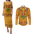 Haiti Flag Traditional Dashiki Couples Matching Puletasi and Long Sleeve Button Shirt Yellow Color