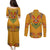 Haiti Flag Traditional Dashiki Couples Matching Puletasi and Long Sleeve Button Shirt Yellow Color