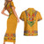 Haiti Flag Traditional Dashiki Couples Matching Short Sleeve Bodycon Dress and Hawaiian Shirt Yellow Color