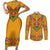 Haiti Flag Traditional Dashiki Couples Matching Short Sleeve Bodycon Dress and Long Sleeve Button Shirt Yellow Color