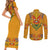 Haiti Flag Traditional Dashiki Couples Matching Short Sleeve Bodycon Dress and Long Sleeve Button Shirt Yellow Color