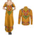 Haiti Flag Traditional Dashiki Couples Matching Summer Maxi Dress and Long Sleeve Button Shirt Yellow Color