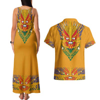 Haiti Flag Traditional Dashiki Couples Matching Tank Maxi Dress and Hawaiian Shirt Yellow Color