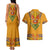 Haiti Flag Traditional Dashiki Couples Matching Tank Maxi Dress and Hawaiian Shirt Yellow Color