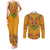 Haiti Flag Traditional Dashiki Couples Matching Tank Maxi Dress and Long Sleeve Button Shirt Yellow Color