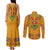 Haiti Flag Traditional Dashiki Couples Matching Tank Maxi Dress and Long Sleeve Button Shirt Yellow Color