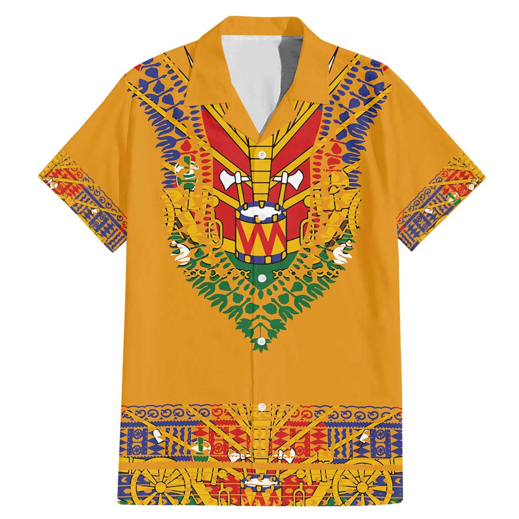 Haiti Flag Traditional Dashiki Family Matching Mermaid Dress and Hawaiian Shirt Yellow Color