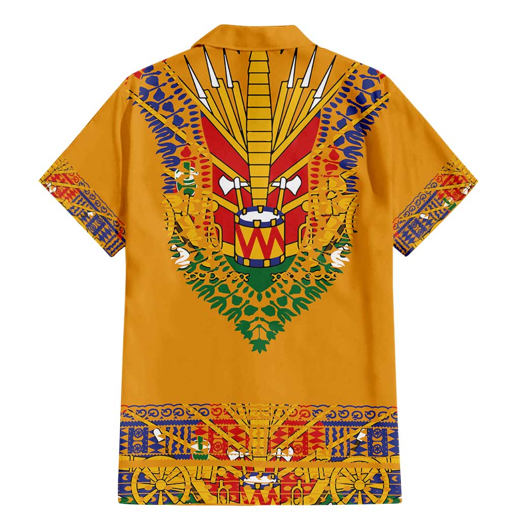 Haiti Flag Traditional Dashiki Family Matching Mermaid Dress and Hawaiian Shirt Yellow Color