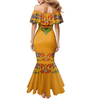 Haiti Flag Traditional Dashiki Family Matching Mermaid Dress and Hawaiian Shirt Yellow Color