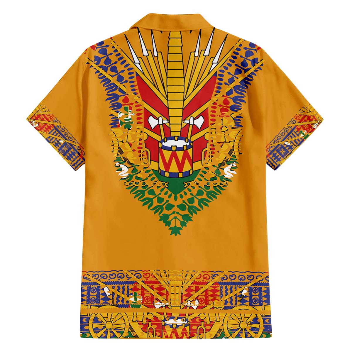 Haiti Flag Traditional Dashiki Family Matching Off The Shoulder Long Sleeve Dress and Hawaiian Shirt Yellow Color