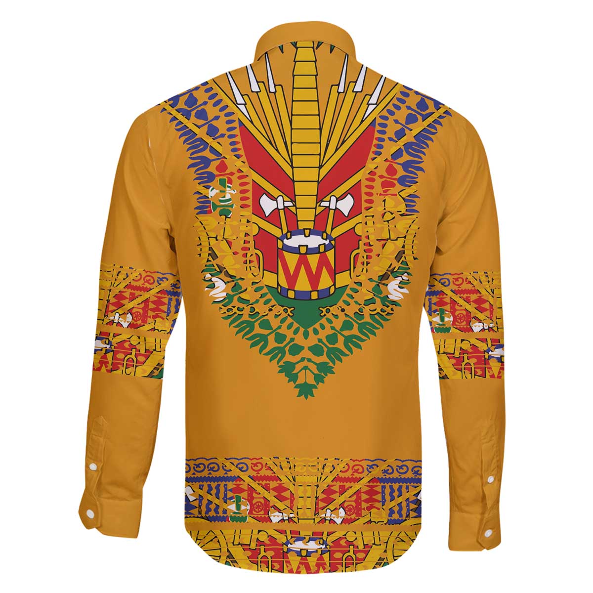 Haiti Flag Traditional Dashiki Family Matching Off The Shoulder Long Sleeve Dress and Hawaiian Shirt Yellow Color