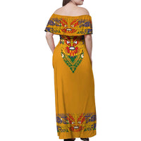 Haiti Flag Traditional Dashiki Family Matching Off Shoulder Maxi Dress and Hawaiian Shirt Yellow Color