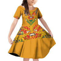 Haiti Flag Traditional Dashiki Family Matching Off Shoulder Short Dress and Hawaiian Shirt Yellow Color
